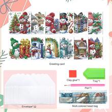 12pcs Diamond Painting Greeting Card Kit, Christmas Snowman, House, Gift Box Patterns, Paper Material, Inlaid Round And Irregular Crystal Gemstone Decorations, Perfect For Writing Blessings, Christmas Holiday Party Gifts - Multicolor - View 9