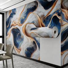 1 Rollo de Papel Tapiz Autoadhesivo de Lujo con Patrón de Mármol Azul y Borde Dorado, Textura de Onda de Moda, Papel Tapiz Autoadhesivo Impermeable y Removible, Adecuado para Decoración de Paredes de Dormitorio, Sala de Estar, Cocina, Baño, Encimera, Gabinete, Decoración del Hogar, Pegatina de Escritorio - Deep Blue Wave 1 unidad - Ver 4