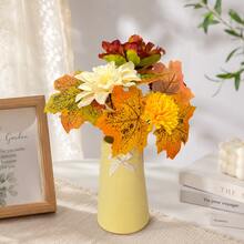 1PC/2PCS/3PCS Thanksgiving Dahlia Decoration Flowers, With Light Cream Petals And Orange-Red Accents. DIY Flower Arrangement, Suitable For Window Sill Display And Balcony Beautification. - Orange - View 8