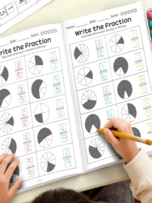 Cuaderno de Matemáticas de Fracciones Básicas de 32 Páginas, Reconocimiento de Numerador y Denominador, Operaciones de Suma y Resta, Materiales de Aprendizaje de Enseñanza Cognitiva de Matemáticas, Adecuado para el Aprendizaje en el Hogar y el Aula Escolar, Suministros de Aprendizaje, Herramientas de Apoyo al Aprendizaje - Fracción - Ver 3