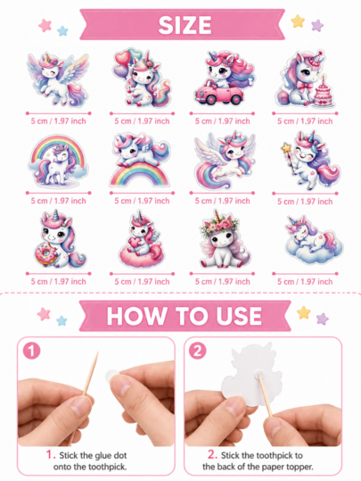 12 pièces Décorations de cupcakes licorne, décorations de gâteau licorne magique pour la fête d'anniversaire des enfants, fournitures de décoration de dessert