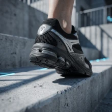 男士粗獷復古慢跑鞋 透氣網布氣墊防滑休閒運動鞋 - 黑色 - 查看 7
