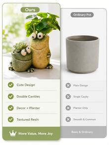 1pc Pastoral European Style Double Frog Funny Expression Flowerpot, Synthetic Resin Frog Planter Ornament, Cute Animal Pattern Garden Yard Home Decor, Detailed Freestanding Pot Decoration, 15.8cm*13cm, Valentine Easter Halloween Holiday Gift - A - View 10