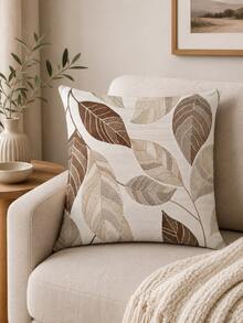 1pc Brown Beige Leaf Linen Pillow Cover Only, Botanical Throw Cushion Case For Sofa Bed Home Decor, 18x18/20x20/24x24 Inch Optional - 卡其色 - 查看 5