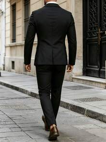 Men's Black 2 Pieces Suit, Suitable For Weddings, Business And Formal Occasions - Black - View 3
