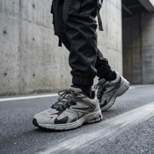 男士粗獷復古慢跑鞋 透氣網布氣墊防滑休閒運動鞋 - 黑與白 - 查看 2