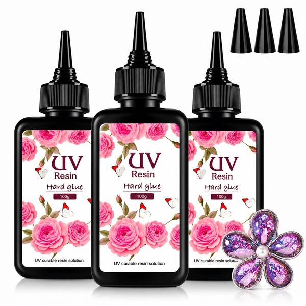 Set Resin Kristal Epoksi Keras UV Transparan 300g/200g/100g, Resin UV Keras Mengkilap Tinggi, Perekat Transparan UV yang Aktif Sinar Matahari, Cocok untuk Pembuatan Perhiasan, Kerajinan DIY, Perhiasan Cepat Kering