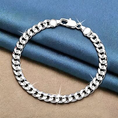 8 Inch 925 Sterling Silver Plate 7MM Chain Bracelets For Women Men Fashion Party And Wedding Engagement Accessories Jewelry Gift