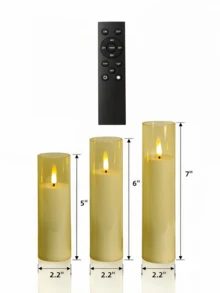 2/3/5件組無焰蠟燭，附遙控器與定時功能，適用於居家裝飾、客廳、壁爐、婚禮、節日、派對裝飾、桌面中心裝飾 - 淡黃色 - 查看 9