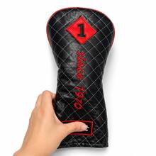 Black & Red Quilted PU Leather Driver Fairway Wood & Hybrid Covers, Interchangeable Number Tags, Soft Plush Lining, Fits Most Standard Golf Clubs - D - View 2