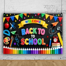 1pc Back To School Theme Banner, Colorful Pencil & Star Design, Classroom Office Wall Decor, Home Party Banner, Photography Backdrop, First Day Of School Photo Booth Prop, School Party Supplies - A - View 9