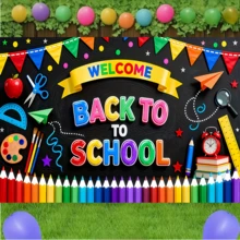 1pc Back To School Theme Banner, Colorful Pencil & Star Design, Classroom Office Wall Decor, Home Party Banner, Photography Backdrop, First Day Of School Photo Booth Prop, School Party Supplies - A - View 5