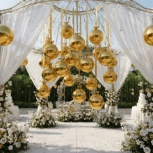10pcs 10-Inch Gold 4D Round Foil Balloons, Suitable For Birthday Parties And Celebrations, Birthday Party Decorations, Party Decorations, Graduation Parties, Wedding Decorations, Hanging Balloons, Scene Decor, Theme Balloons - Gold - View 8