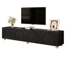 Black 180 Cm TV Stand In MDF,Particle Board With Storage For Living Room - 黑色 - 查看 1