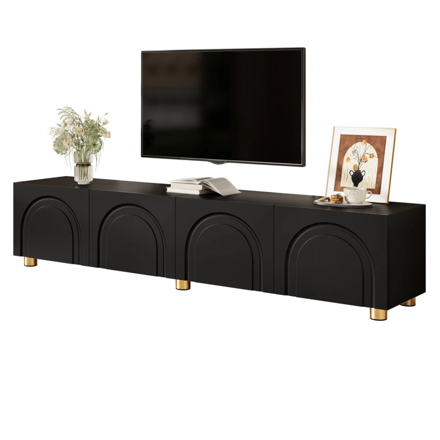 Black 180 Cm TV Stand In MDF,Particle Board With Storage For Living Room - 黑色 - 查看 1