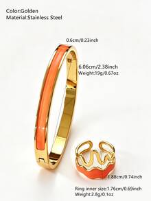 VceTd 2PCS Women's Sweet Style Multi-Color Enamel Craft Open Design Stainless Steel Fashion Bracelet Set, Suitable For Women's Daily Wear Or Date, Perfect Valentine's Day Gift For Loved Ones - Yellow Gold - View 2