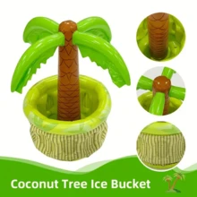 Palm Tree Shaped Inflatable Storage Bucket, Thickened PVC Material, Sealed And Windproof, Large Capacity Can Be Used As Party Ice Bucket, Suitable For Pool Vacation, Family Gathering, Lawn Activity, Tropical Atmosphere Scene Decoration Prop - A - View 3