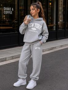 Girls' 2-Piece Thermal Fleece Set, Sizes 8-14, With Hood - Grey - View 3