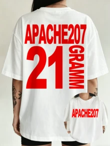 Apache 207 21 Gramin Red Text Graphic T-Shirt - 白色 - 查看 1