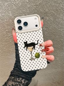 Artistic Style Cat Lying In Wine Glass Illustration Phone Case, Beige Faux Leather Texture Matte Soft Shell, Compatible With IPhone17, 17pro, 17pro Max, 16, 16plus, 16pro Max, 16e, 16pro, 15, 15plus, 15pro Max, 15pro, 14, 14plus, 14pro Max, 14pro, 13, 13pro, 13pro Max, 12, 12pro, 12pro Max - Multicolor - View 1