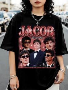 Jacob Elordi Shirt,Jacob Elordi Lover Gift,Actor Fan Tee,Jacob Elordi Actor Movie Shirt,Celebrity Aesthetic Top,Teen Drama Inspired Shirt (1) - Black - View 1
