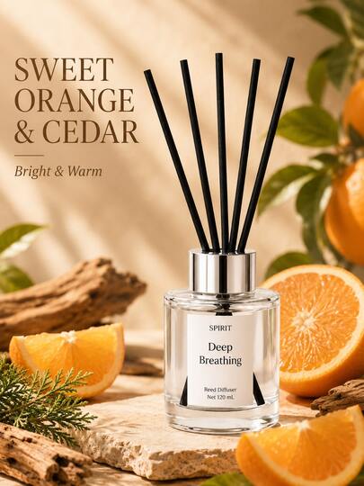 120ML Flameless Essential Oil Reed Diffuser Set, Indoor Aromatherapy Reed Diffuser Sticks Home Decor, Long-Lasting Home Fragrance, Bathroom Deodorizer, Bedroom, Office, Hotel, Spa, Living Room Air Freshener Home Fragrance Decor