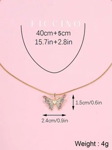 FICCINO Butterfly Cubic Zirconia Pendant Necklace, Gold Plated Titanium Steel Adjustable Snake Chain, Dream Sweet Matching Girlfriend Gift, With Box - 106n - View 4