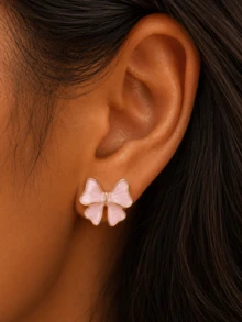 1 Pair Gold Elegant Enamel Bow Stud Earrings For Women, Minimalist Sweet Design, Suitable For Daily Commute And Party Wear - bow earrings - View 2