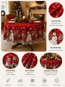 1 pieza - Mantel navideño rojo con patrón de muñeco de nieve, piruleta y copo de nieve, mantel universal impermeable redondo y rectangular, decoración de mesa para cena navideña en interiores, accesorio de decoración festiva para hogar, cocina y restaurante - Multicolor - Ver 3
