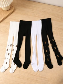 4雙女童熊圖案褲襪，柔軟彈性親膚百搭洋裝內搭褲 - 彩色 - 查看 2