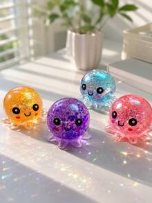 1pc Maltose Glitter Octopus Squishy Toy, Stretchable Sequin Ocean Animal Squeeze Toy, Stress Relief Fidget Toy - 彩色 - 查看 10