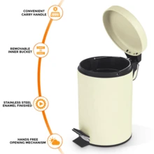 Crystals 3L Cream Pedal Bin Stainless Steel Bathroom Bin Kitchen Waste Bin Foot Operated Dustbin With Removable Inner Bucket - Cream Pedal Bin - View 4