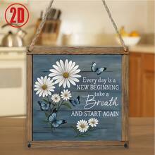 Impresión plana 2D, letrero decorativo de pared floral de madera - 7.87X7.87 pulgadas, fácil de colgar, decoración de pared multifuncional, adecuado para sala de estar, dormitorio, oficina y entrada - Multicolor - Ver 5