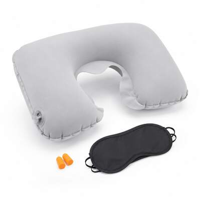 Inflatable Travel Pillow With Sleep Mask And Earplugs, Ergonomic Neck Support, Ideal For Airplane And Camping
