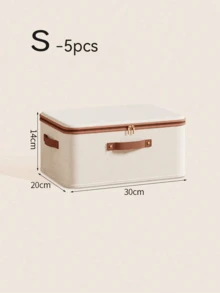 1 pieza/5 piezas Caja de almacenamiento plegable de tela, organizador con textura de lino con cremallera y asa, gran capacidad para ropa, ropa de cama y armario - Beis - Ver 21