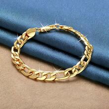 8 Inch 925 Silver Plated 18K Gold Bracelet 8MM Figaro Chain Bracelets For Men Women Fashion Party Jewelry Gifts - Gold - View 1