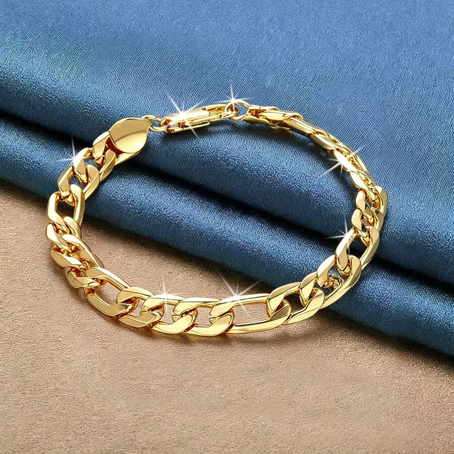 8 Inch 925 Silver Plated 18K Gold Bracelet 8MM Figaro Chain Bracelets For Men Women Fashion Party Jewelry Gifts - Gold - View 1