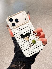 Artistic Style Cat Lying In Wine Glass Illustration Phone Case, Beige Faux Leather Texture Matte Soft Shell, Compatible With IPhone17, 17pro, 17pro Max, 16, 16plus, 16pro Max, 16e, 16pro, 15, 15plus, 15pro Max, 15pro, 14, 14plus, 14pro Max, 14pro, 13, 13pro, 13pro Max, 12, 12pro, 12pro Max - Multicolor - View 3