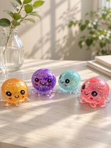 1pc Maltose Glitter Octopus Squishy Toy, Stretchable Sequin Ocean Animal Squeeze Toy, Stress Relief Fidget Toy - 彩色 - 查看 2