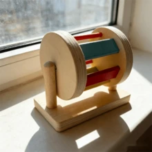 Montessori Solid Wood Rainbow Rolling Drum Educational Toy, Wooden Rainbow Textile Drum, Baby Early Learning Box Toy - 彩色 - 查看 8
