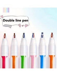 Random 1pc Dual-Line Colored Marker, Random Color - Vibrant Dual-Line 3D Effect, Single Head, Dual-Line Series, Perfect For Art, Office, And School Projects, Artistic Painting - Double-line Pen - View 4