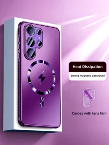 全新奢華超薄手機殼，具備散熱功能與強大磁吸力，適用 Galaxy S26/25 Ultra、S26/25 Plus、S2625、S25 Edge，兼容 18 Pro Max、17 Pro、16、15 Pro Plus，防震防摔保護，玻璃鏡頭保護防震保護殼 - 酒紅色 - 查看 17