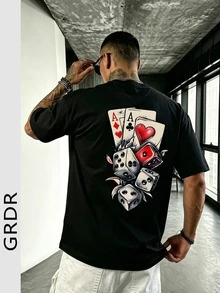 GRDR 男士夏季印花涂鸦短袖时尚T恤，适合夏季穿着 - 黑色 - 查看 3