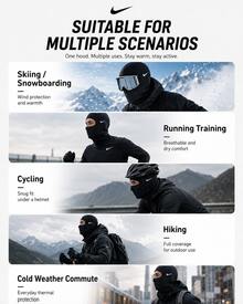 Gorra negra ligera, a prueba de viento y transpirable de Nike, Pasamontañas a prueba de viento, con ajuste térmico y secado rápido de Nike Pro, NHK63-058 - Negro - Ver 8