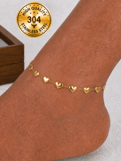 1pc Women's Waterproof Stainless Steel Heart-Shaped Anklet, 18K Gold Plated, Anti-Oxidation, Romantic Valentine's Day Gift For Girlfriend