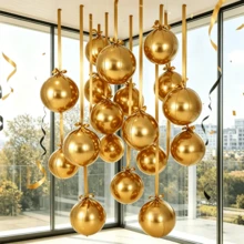 10pcs 10-Inch Gold 4D Round Foil Balloons, Suitable For Birthday Parties And Celebrations, Birthday Party Decorations, Party Decorations, Graduation Parties, Wedding Decorations, Hanging Balloons, Scene Decor, Theme Balloons - Gold - View 4