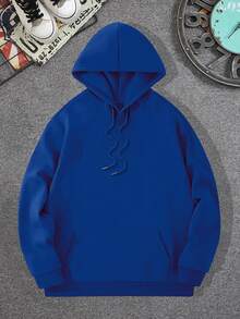 Men's Hoodie With BOSTON Letter Print, Casual Men's Sweatshirt. - 藍色 - 查看 2
