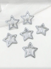 20pcs/Set Silver Star-Shaped Hair Clips, Headband Clips, Fluorescent Bangs Clips, Concert Accessory Hair Ornament Set - Silver - View 5