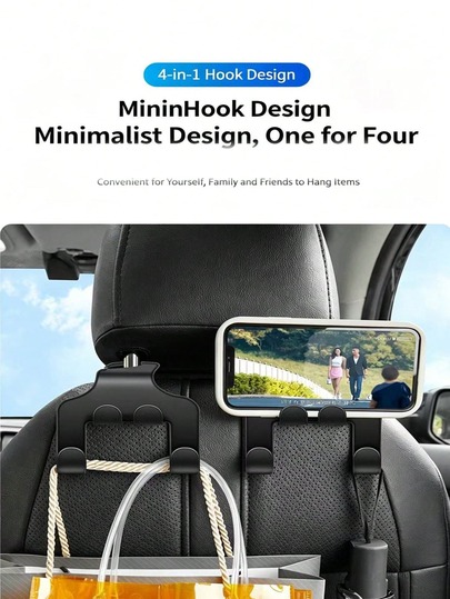 2pcs Car Seat Headrest Hooks - Black Multifunctional Back Seat Storage Organizer, Helps Keep Bags, Purses And Phones Neat And Organized During Travel