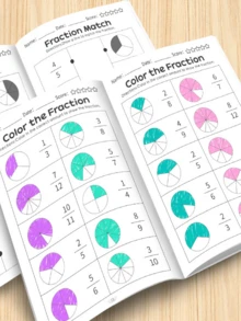Cuaderno de Matemáticas de Fracciones Básicas de 32 Páginas, Reconocimiento de Numerador y Denominador, Operaciones de Suma y Resta, Materiales de Aprendizaje de Enseñanza Cognitiva de Matemáticas, Adecuado para el Aprendizaje en el Hogar y el Aula Escolar, Suministros de Aprendizaje, Herramientas de Apoyo al Aprendizaje - Fracción - Ver 7